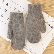 Double-layer rabbit hair gloves female winter Korean version of solid color all fingers  winter women gloves  girls mittens