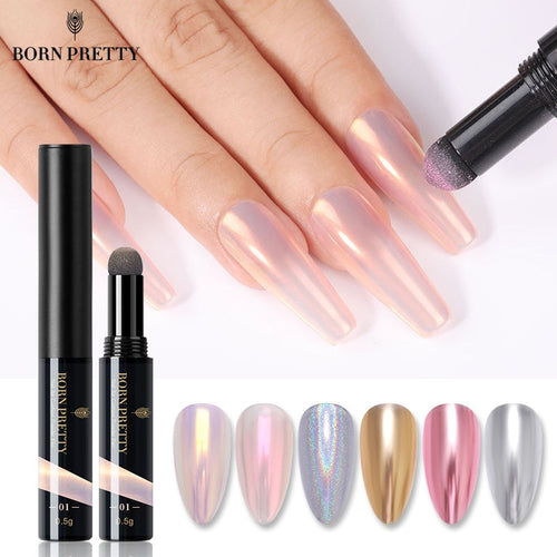 BORN PRETTY Nail Powder Cushion Pen Auroras Laser Mirror Nail Art Glitter Muticolor Chrome Holographics Nail Art Accessory 0.5g