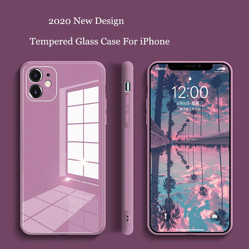 Square Tempered Glass Phone Case For iPhone 11 12 Pro Max Anti-knock Baby Skin Fram Case For IPhone XS Max X XR 7 8 Plus Cover