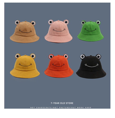 New Cute Frog Letter Bucket Hats Women Cover Fisherman Cap Hat for Adult Women Sunscreen Summer Outing Hat Present