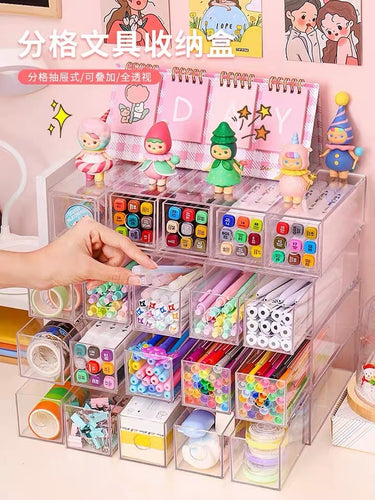 PS Drawer Type Desktop Organizer Pen Pencil Storage Box Makeup Lipstick Shelf Office School Stationery Supplies 2020