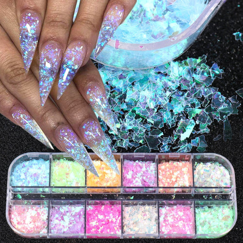 12 Grids 3D Flakes Fluorescent Nail Sequins Sparkly Paillette Nail Chunky Glitter Decorations Chameleon Nail Accessory LASP