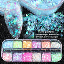 12 Grids 3D Flakes Fluorescent Nail Sequins Sparkly Paillette Nail Chunky Glitter Decorations Chameleon Nail Accessory LASP