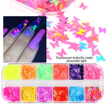 12 Grids 3D Flakes Fluorescent Nail Sequins Sparkly Paillette Nail Chunky Glitter Decorations Chameleon Nail Accessory LASP