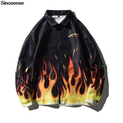 Men Streetwear Hip Hip Brand Jacket 3D Flame Printed Men's Clothes Casual Autumn Winter Outwear Coat Male Zipper Loose Jacket